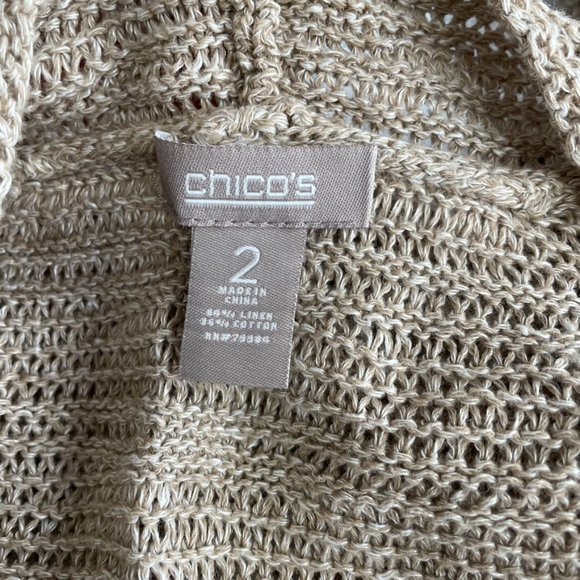 Chico’s Womens Tan Beige Linen Blend Open Front Sweater Cardigan  Size Large (2) - Picture 7 of 7
